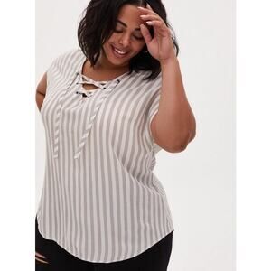 Torrid Women's Gray Striped Plus Size Rayon Crepe Lace Up Dolman Top - Size 1-1X